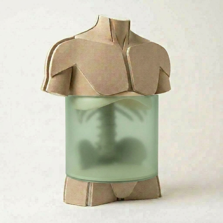 The abdomen drawn as a frosted green canister inside the torso