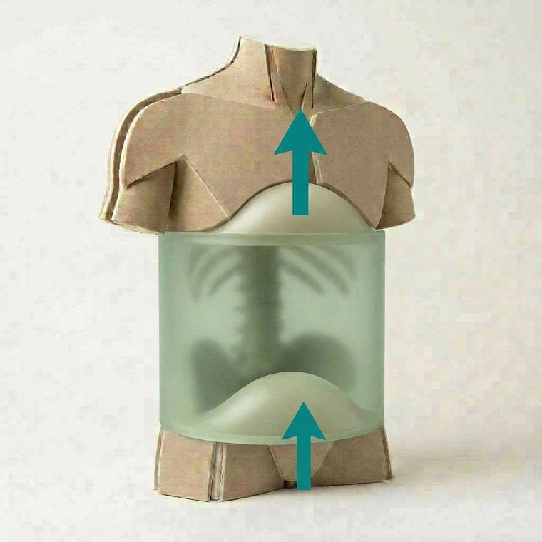 Exhale: the diaphragm domes back up