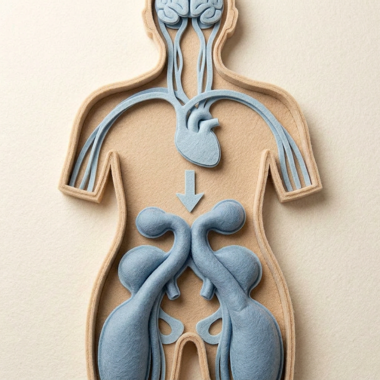 Artistic impression of blood pooling when upright