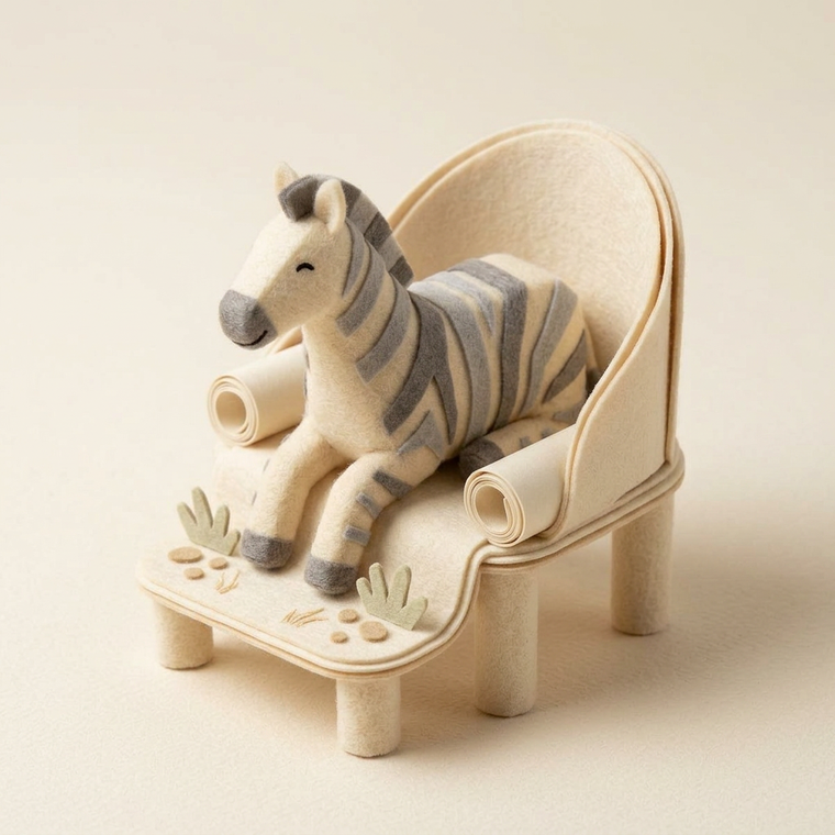 A felt zebra resting