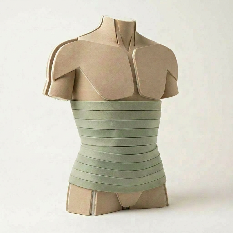 The transverse abdominis drawn in green, wrapping the torso like a corset