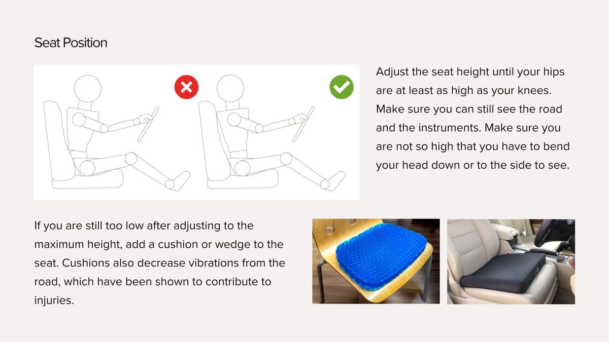 Step 1: seat height, with cushion and vibration notes