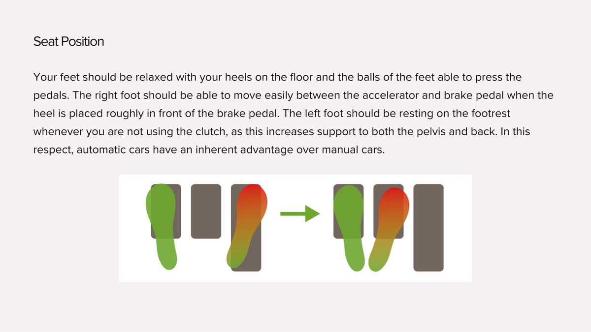 Feet relaxed, heels down, footrest in use