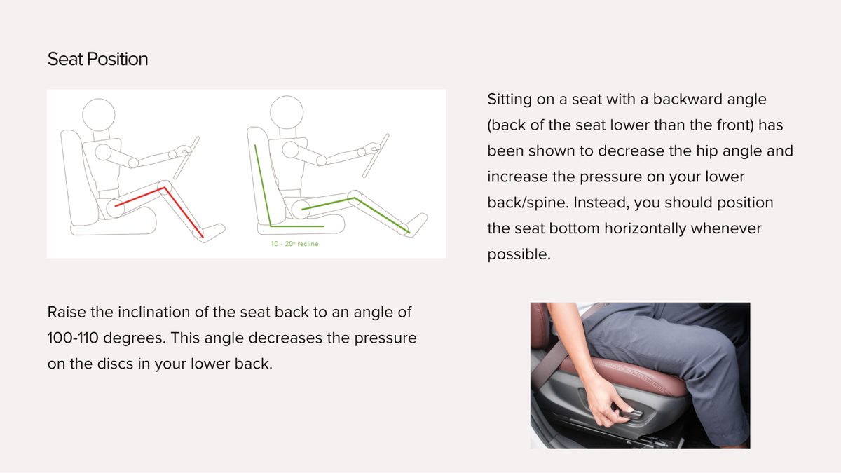 Step 3: level seat pan, 100 to 110 degree recline
