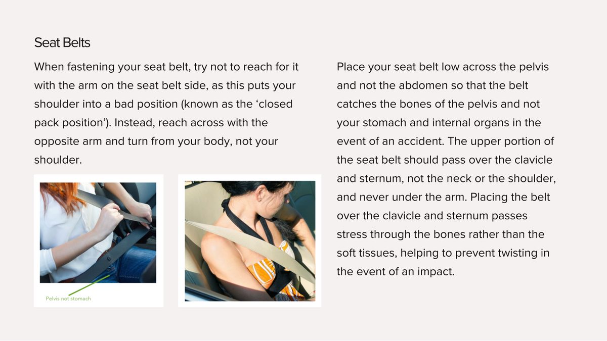 Seat belts: the bone rule and opposite-arm buckling
